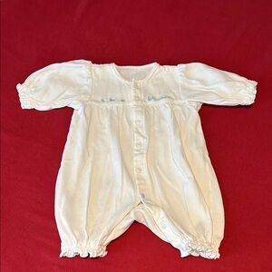 Familiar White Baby Romper with Blue Embroidery